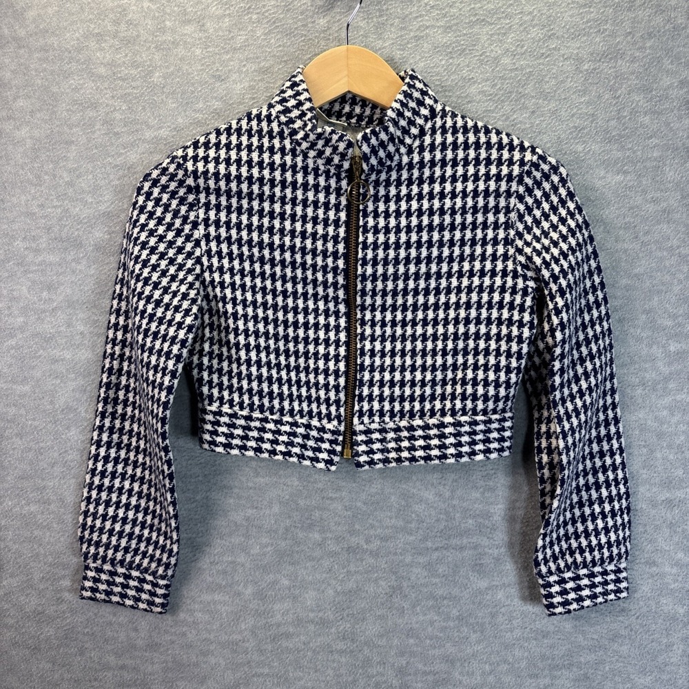 True Vintage Child's Houndstooth Suit 70s Blue Zipper Size 10 30" Chest Unique - Picture 2 of 16